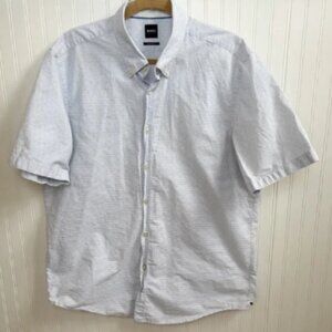 Hugo Boss White & Blue Print Short Sleeve Button Down Shirt Men’s Size XXL